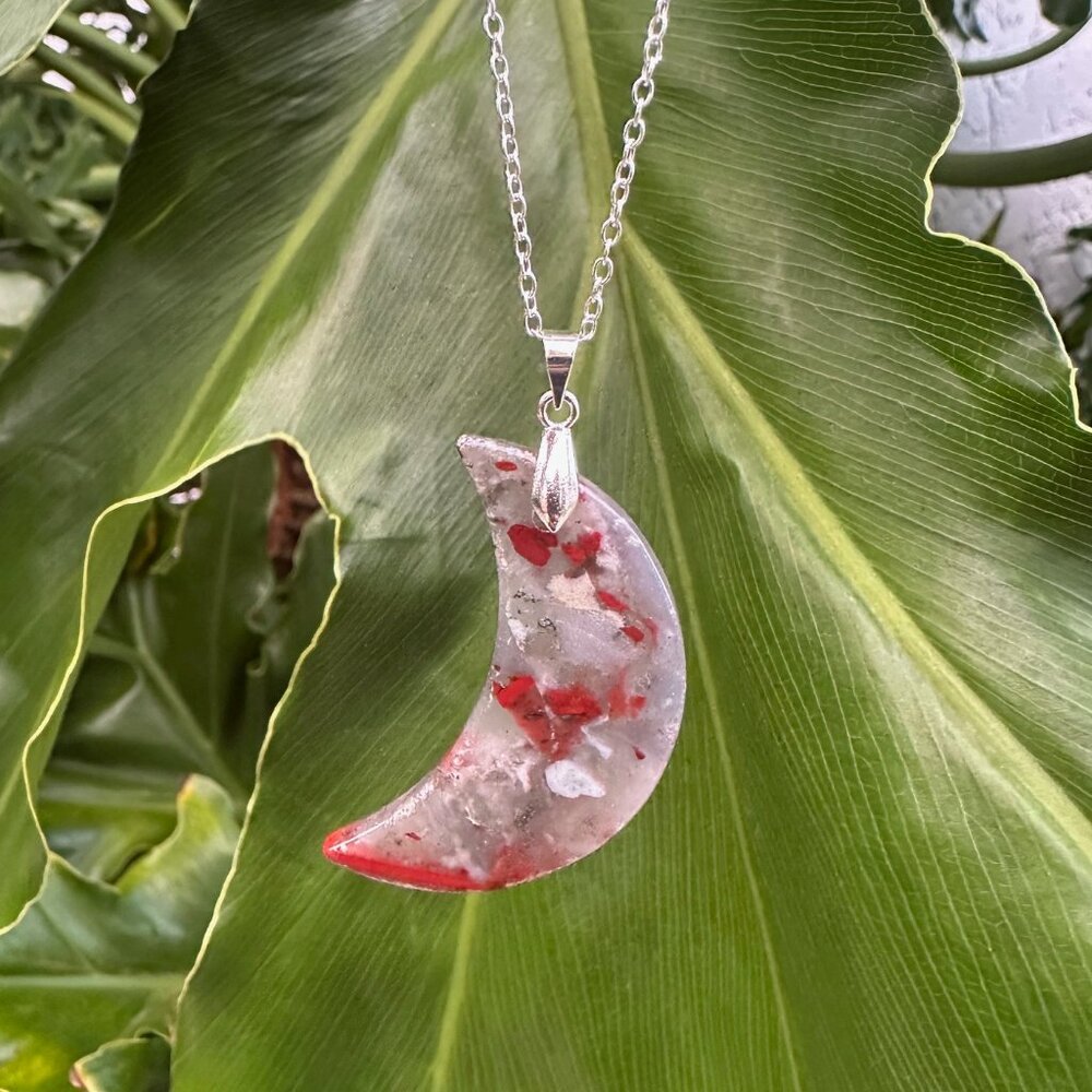 NEW African Bloodstone Crescent Moon Pendant Necklace